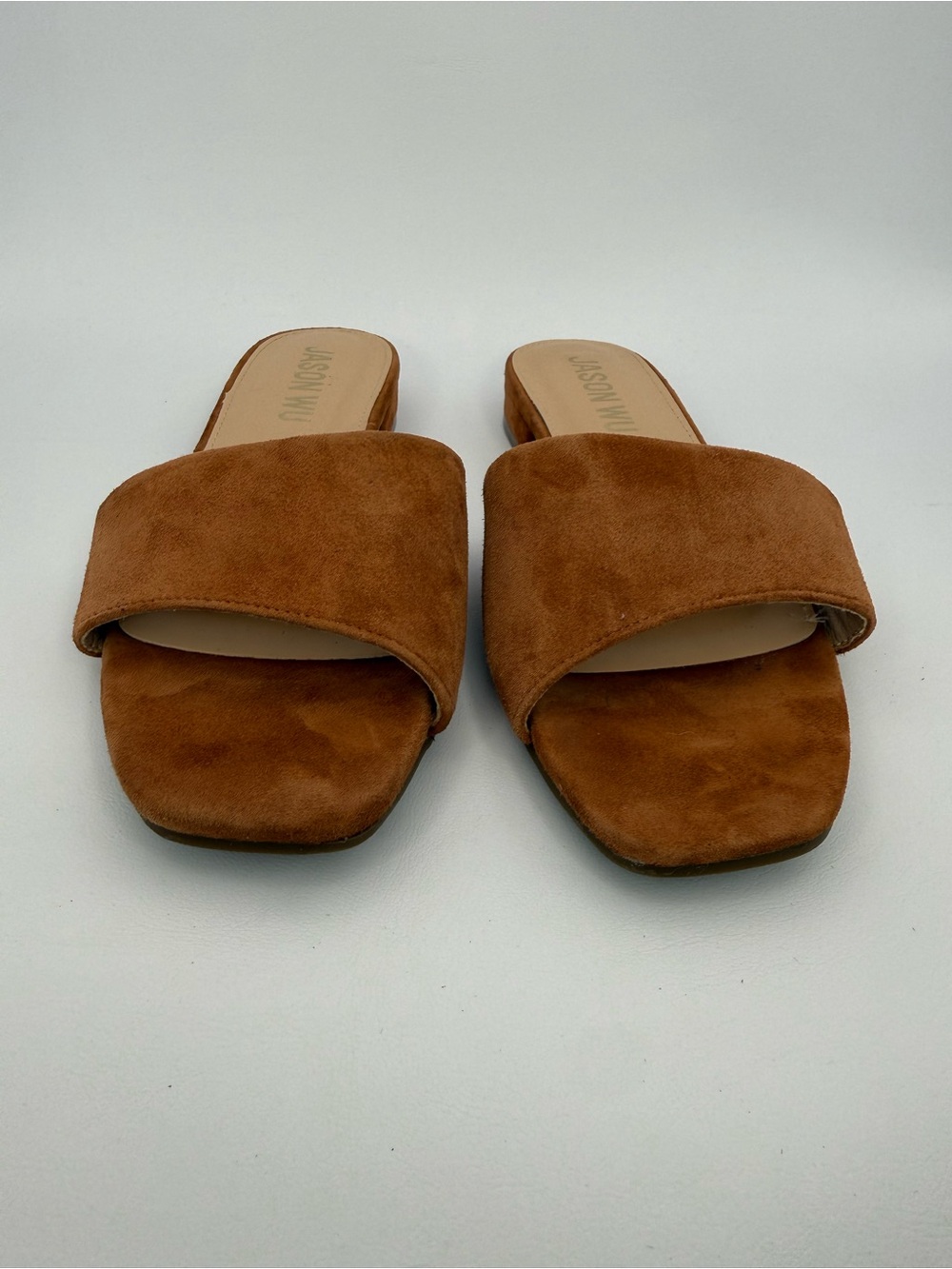 Jason Wu Brown Suede Leather Square Toe Slip on Slides Mules Sandal Luxury 8.5 - Picture 4 of 16